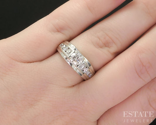 14k White Gold Round Natural .82ctw Diamond Engagement Ring 5g i19788