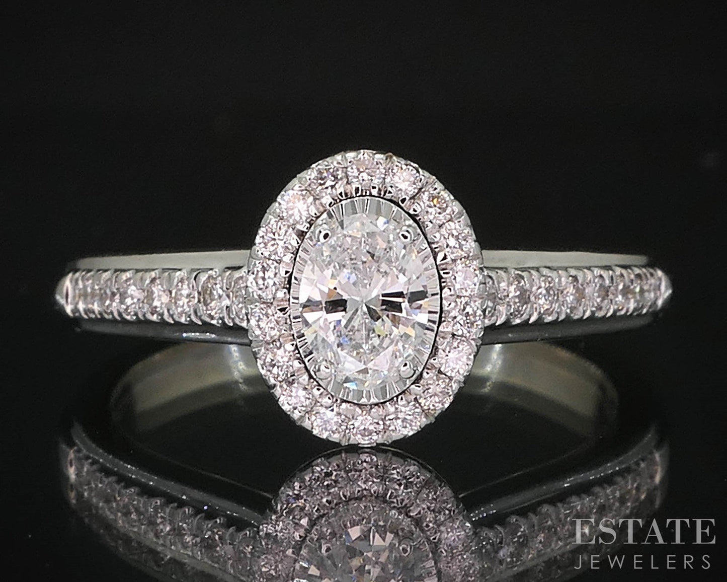 14k White Gold Oval Natural .42ctw Diamond Halo Engagement Ring 4.9g i19803