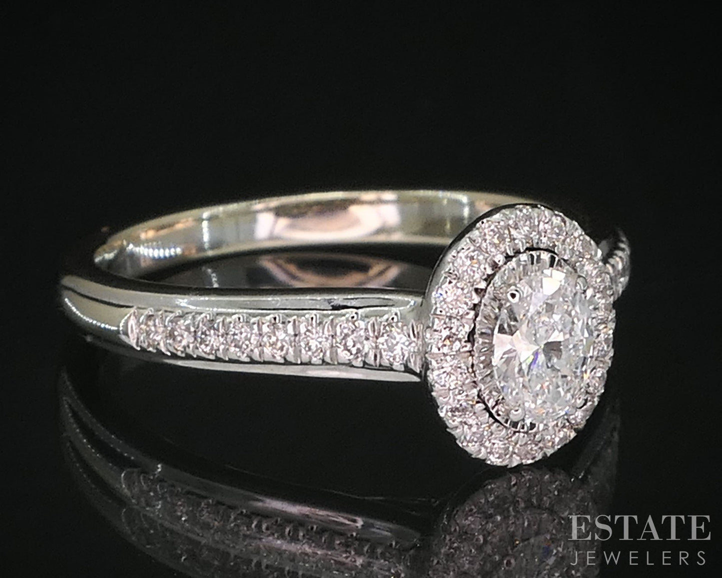 14k White Gold Oval Natural .42ctw Diamond Halo Engagement Ring 4.9g i19803