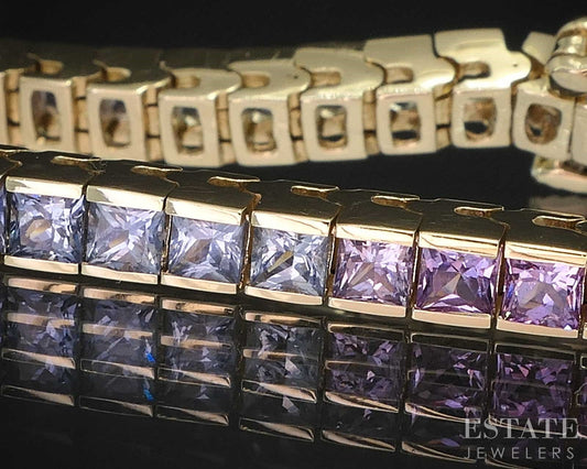 14k Yellow Gold Rainbow Sapphire Ladies Tennis Bracelet 15.7g 7"L i19784