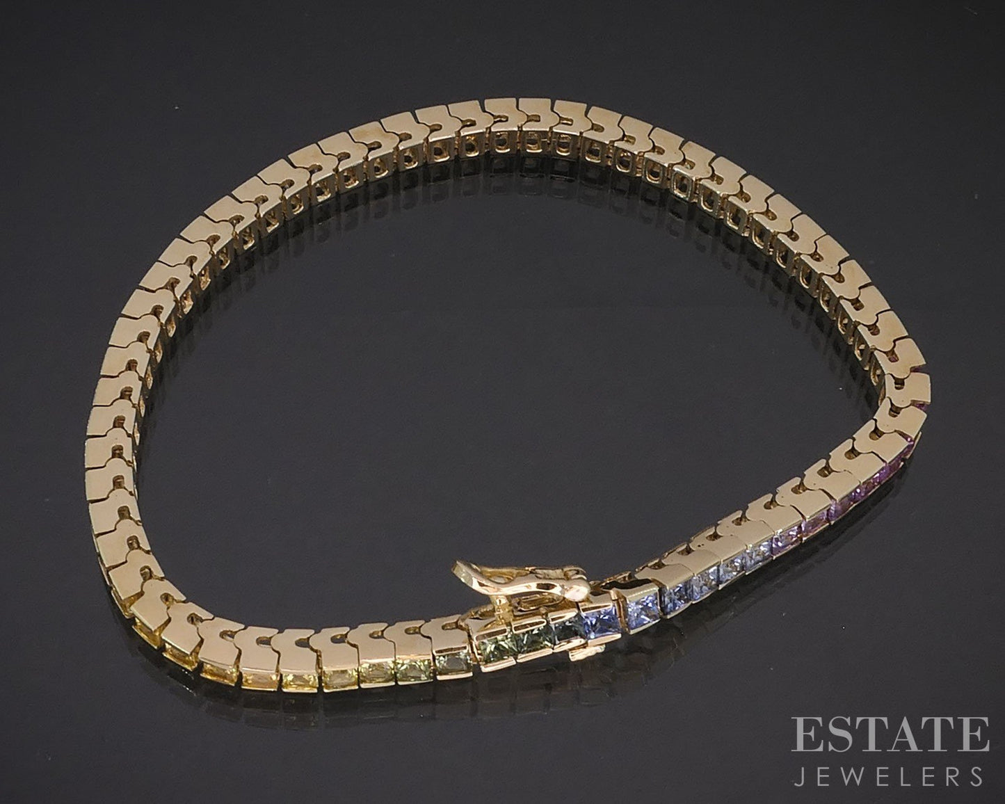 14k Yellow Gold Rainbow Sapphire Ladies Tennis Bracelet 15.7g 7"L i19784