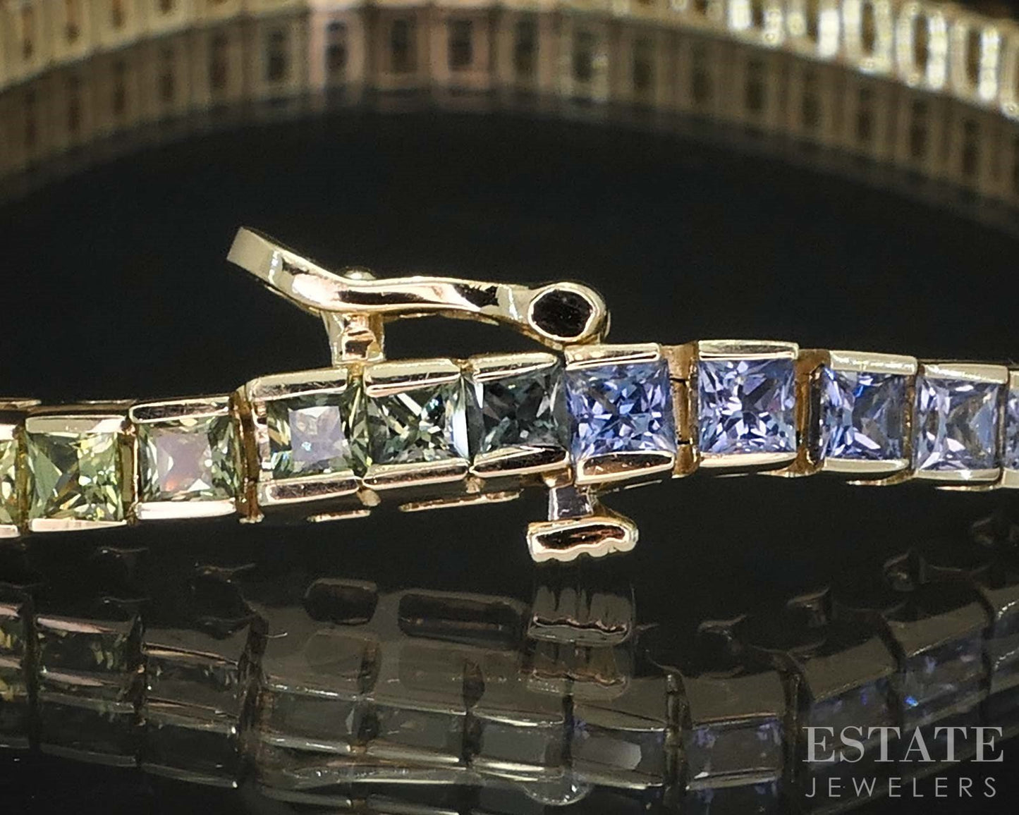 14k Yellow Gold Rainbow Sapphire Ladies Tennis Bracelet 15.7g 7"L i19784