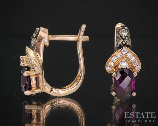 14k Strawberry Gold LeVian Natural Rhodolite Garnet & Diamond Earrings 3g i19792