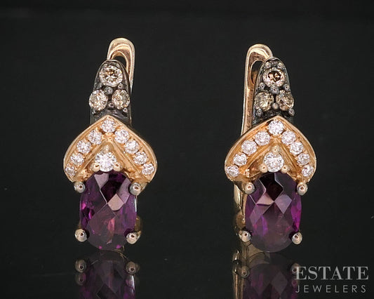 14k Strawberry Gold LeVian Natural Rhodolite Garnet & Diamond Earrings 3g i19792