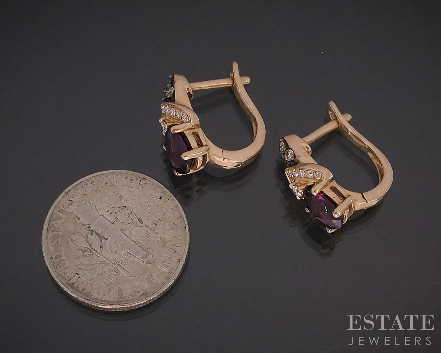 14k Strawberry Gold LeVian Natural Rhodolite Garnet & Diamond Earrings 3g i19792