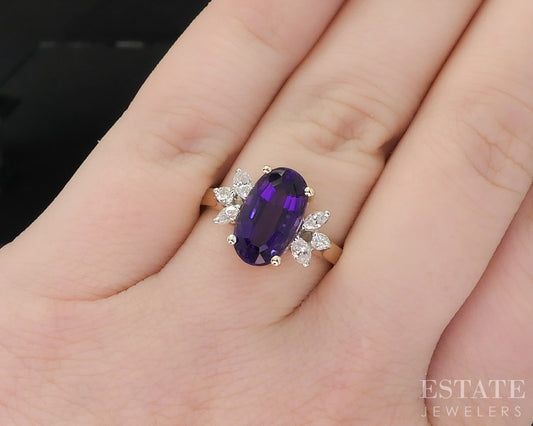 14k Yellow Gold Oval Natural Amethyst & Diamond Ladies Ring 4.3g i19790