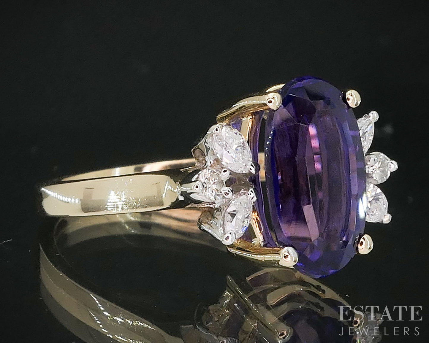 14k Yellow Gold Oval Natural Amethyst & Diamond Ladies Ring 4.3g i19790