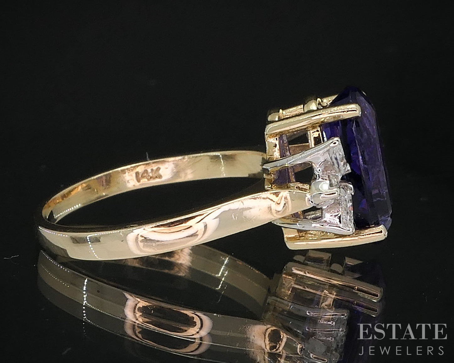 14k Yellow Gold Oval Natural Amethyst & Diamond Ladies Ring 4.3g i19790