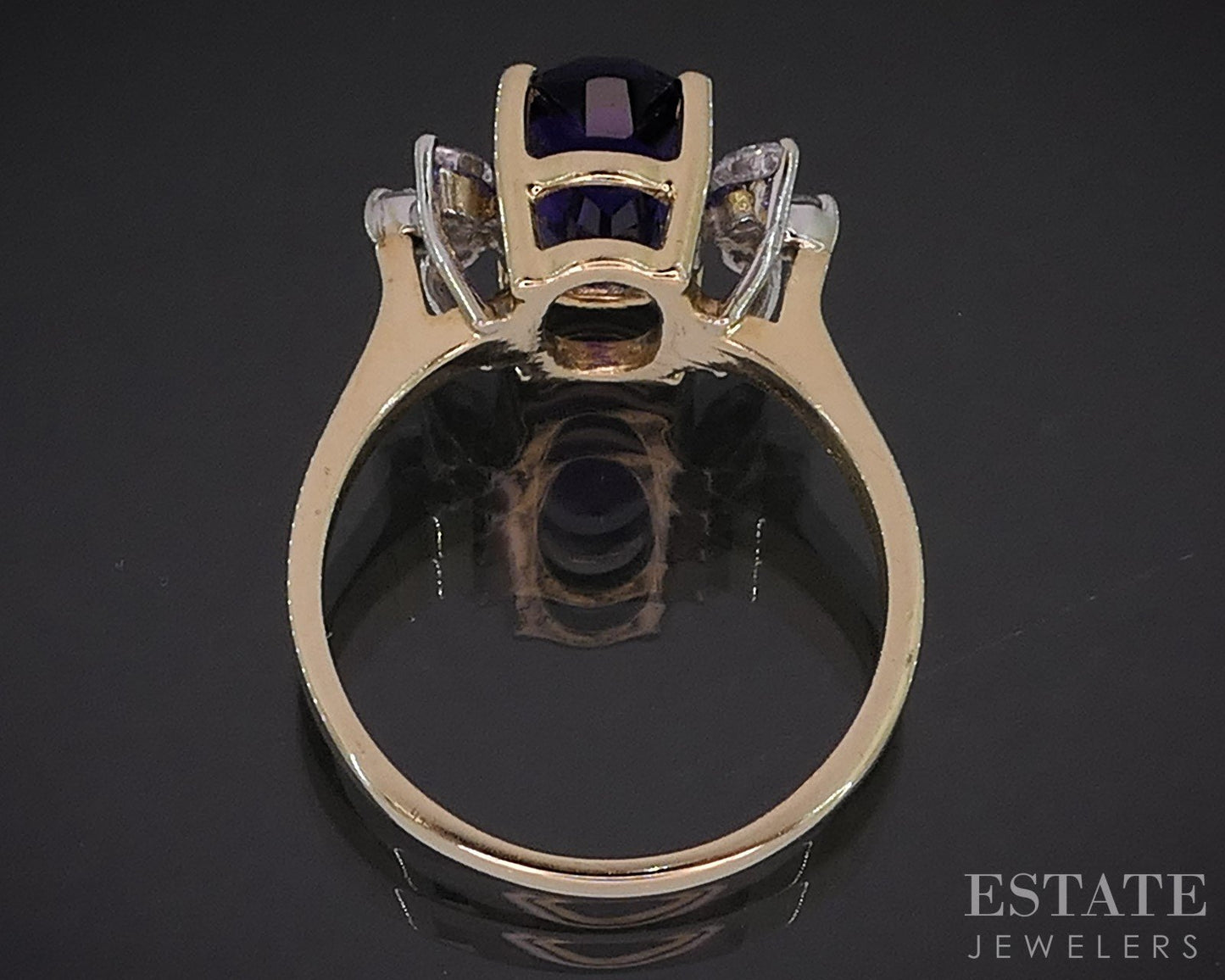 14k Yellow Gold Oval Natural Amethyst & Diamond Ladies Ring 4.3g i19790