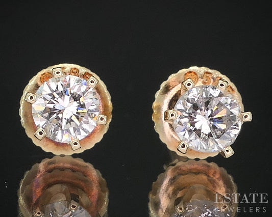 14k Yellow Gold Round Natural .40ctw Diamond Screw Back Earrings i19787
