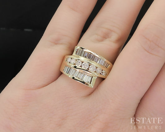 14k Yellow Gold Natural 1.00ctw Diamond Ladies Bypass Band Ring 9.9g i19798