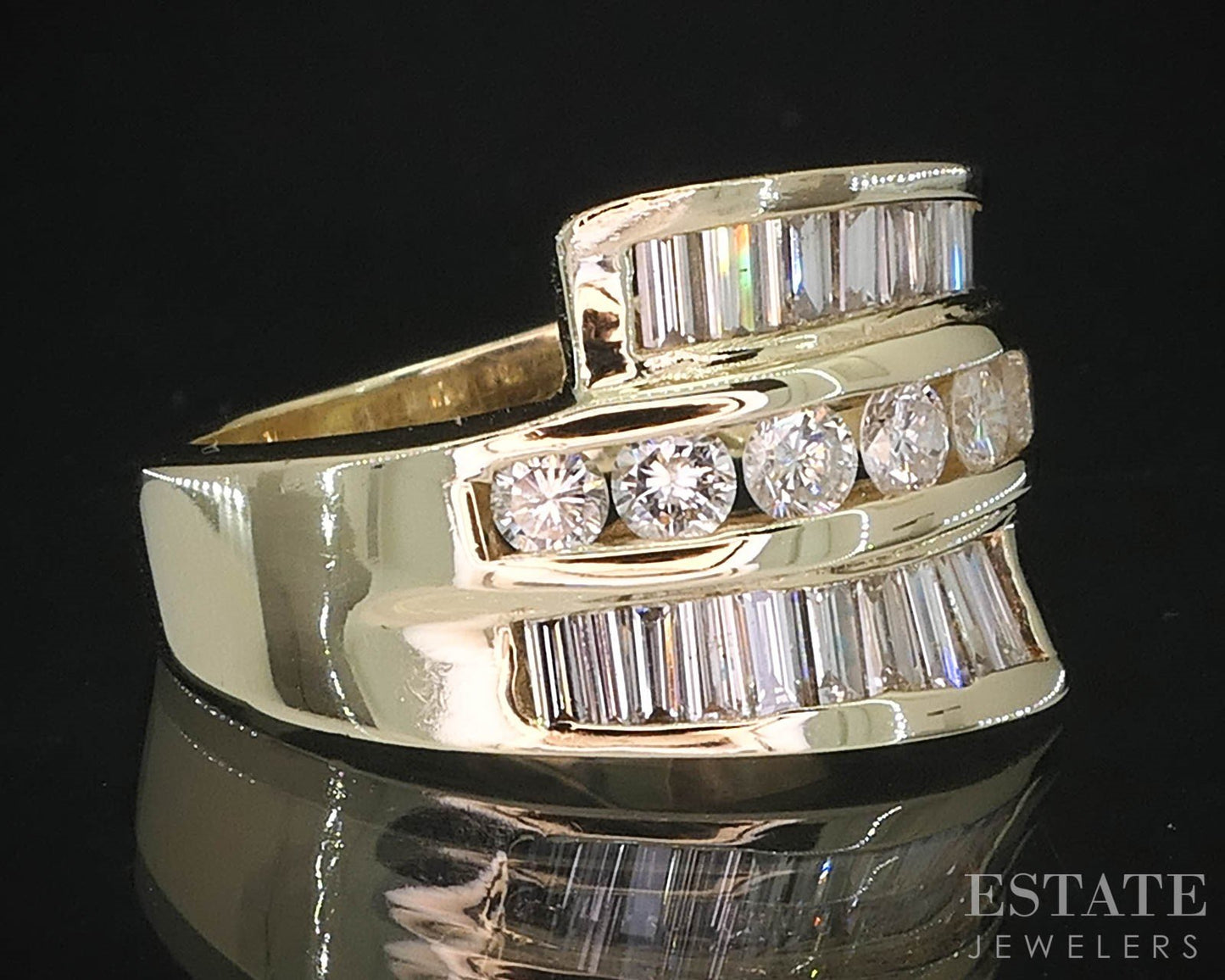 14k Yellow Gold Natural 1.00ctw Diamond Ladies Bypass Band Ring 9.9g i19798