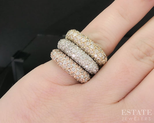 14k Tri Colored Gold Natural 2ctw Diamond Three Row Band Ring 16.5g i19795