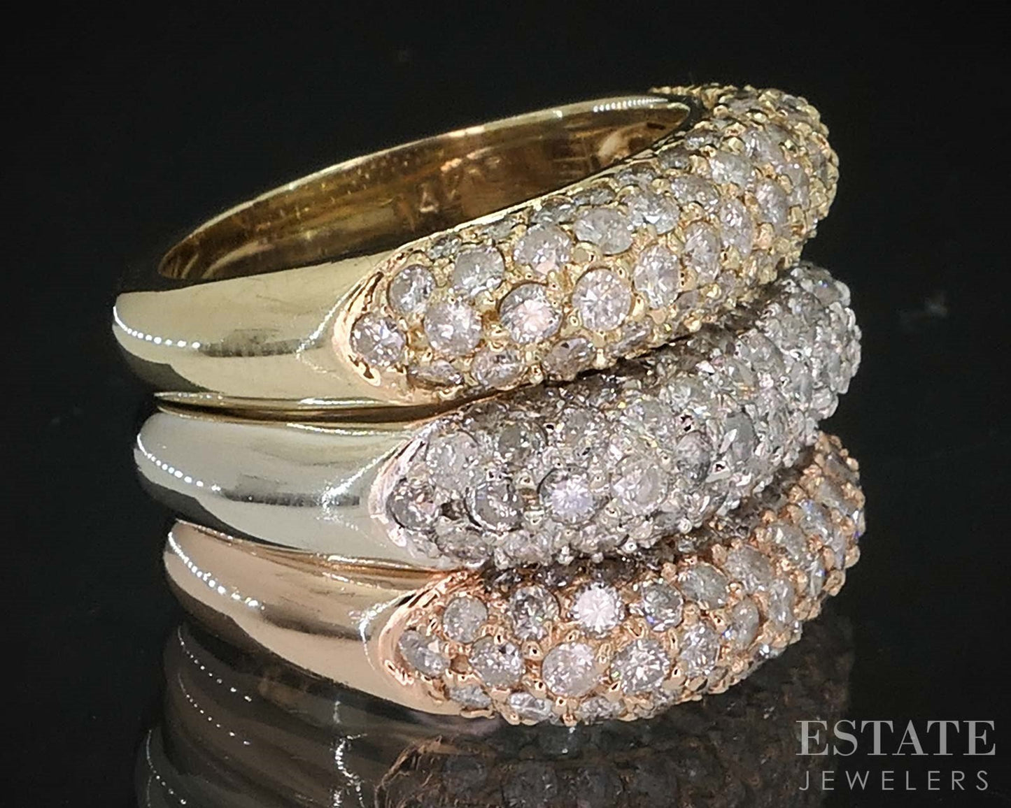 14k Tri Colored Gold Natural 2ctw Diamond Three Row Band Ring 16.5g i19795