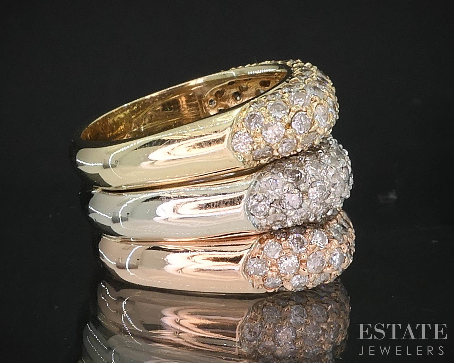 14k Tri Colored Gold Natural 2ctw Diamond Three Row Band Ring 16.5g i19795