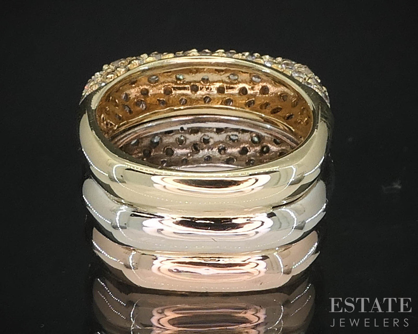 14k Tri Colored Gold Natural 2ctw Diamond Three Row Band Ring 16.5g i19795