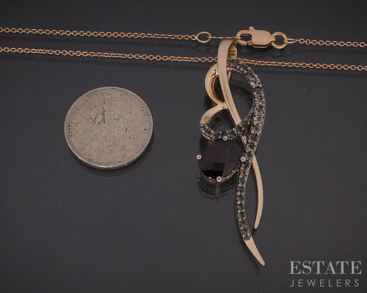 14k Strawberry Gold LeVian Rhdolite Garnet & Smoky Quartz Necklace 6g i19794