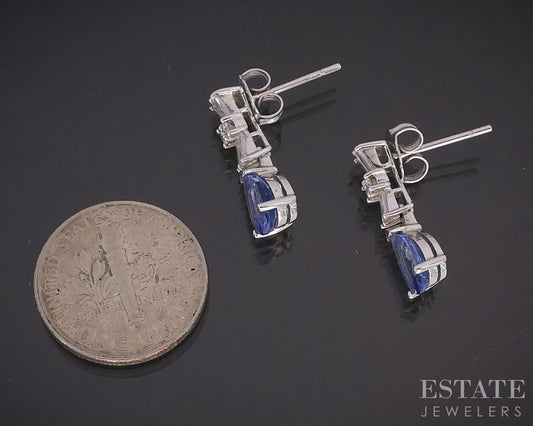 14k White Gold Natural Tanzanite & Diamond Dangle Earrings 2.3g i19801