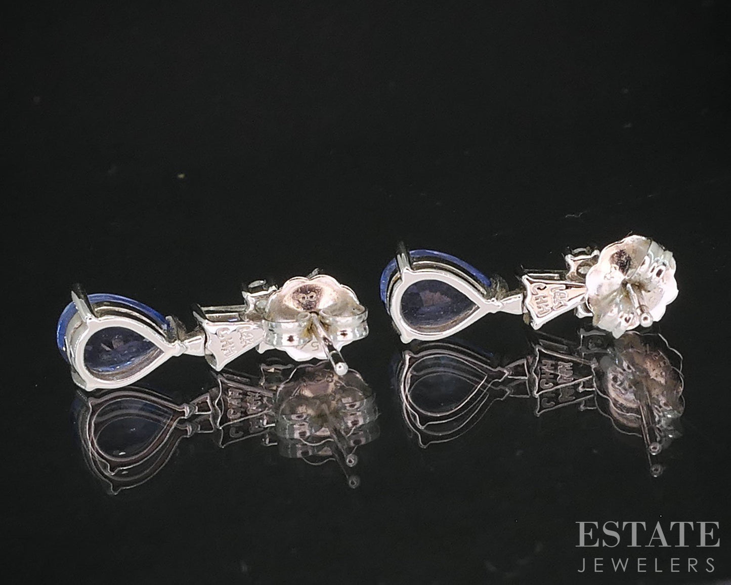 14k White Gold Natural Tanzanite & Diamond Dangle Earrings 2.3g i19801