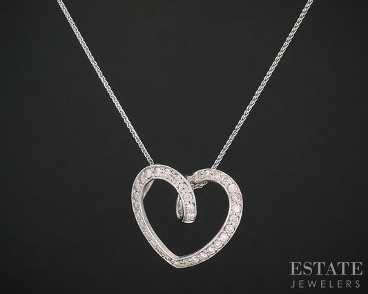 14k White Gold Natural .17ctw Diamond Heart Ladies Necklace 2.7g 17"L i19800