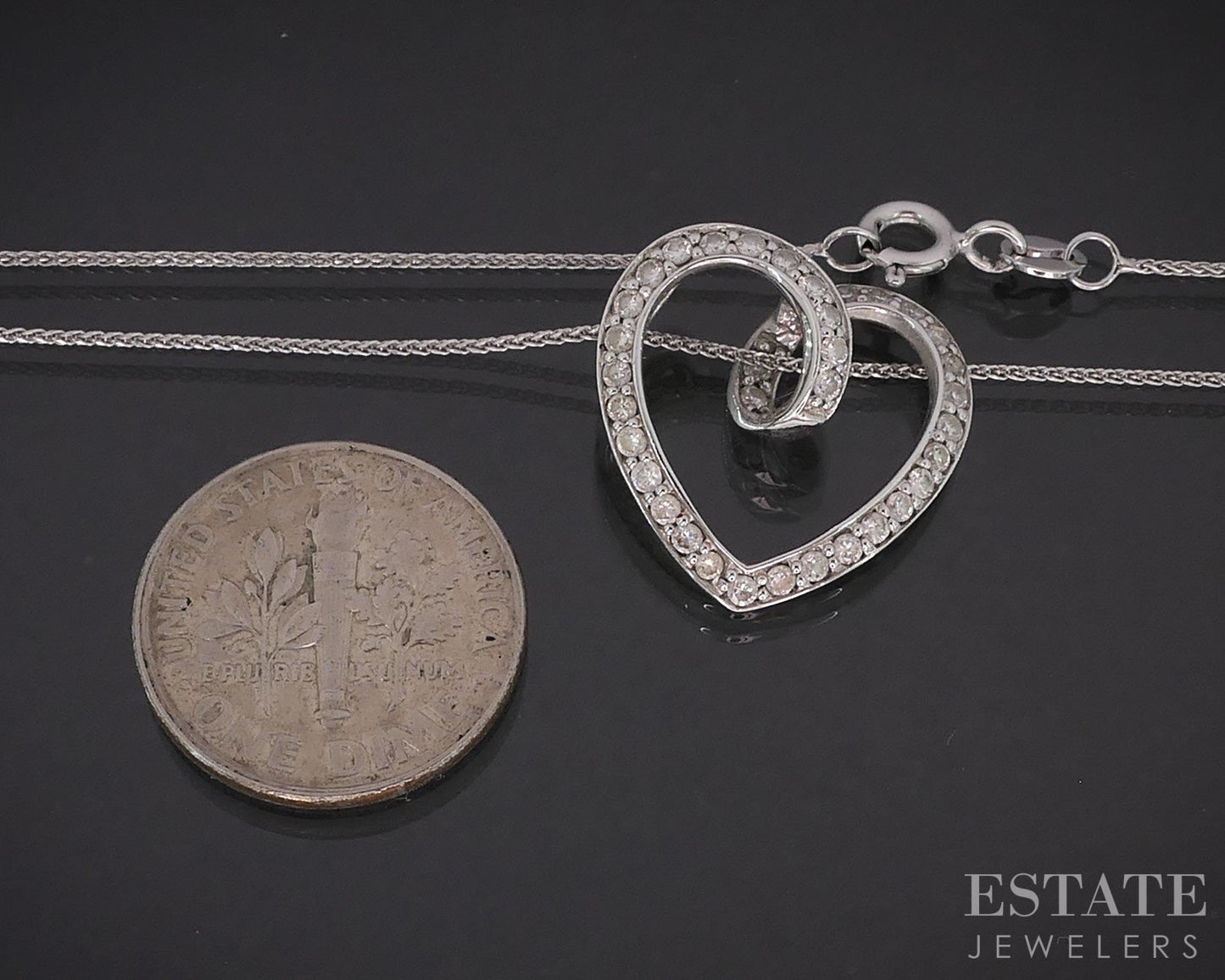 14k White Gold Natural .17ctw Diamond Heart Ladies Necklace 2.7g 17"L i19800