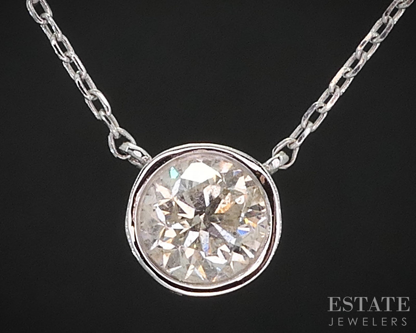 14k White Gold Round Natural .50ct Diamond Bezel Solitaire Necklace 1.5g i19799
