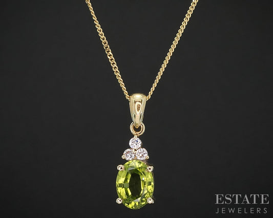 18k/14k Yellow Gold Natural Peridot & Diamond Ladies Necklace 3.8g 16"L i19806