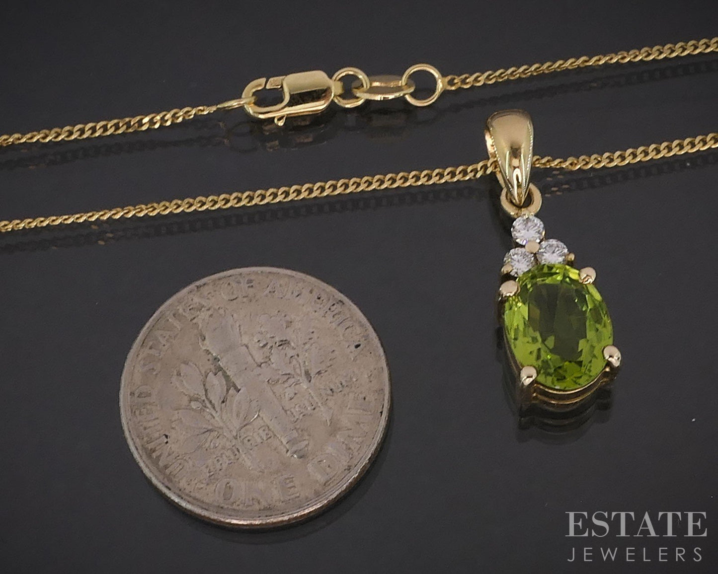 18k/14k Yellow Gold Natural Peridot & Diamond Ladies Necklace 3.8g 16"L i19806
