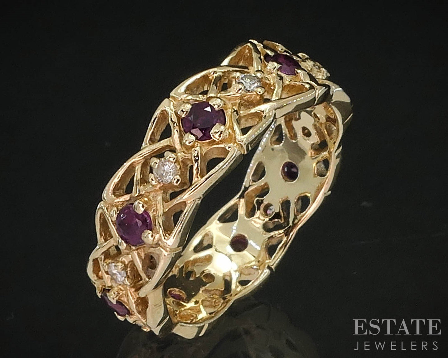 14k Yellow Gold Natural Ruby & Diamond Givenchy Eternity Band Ring 4g i19783
