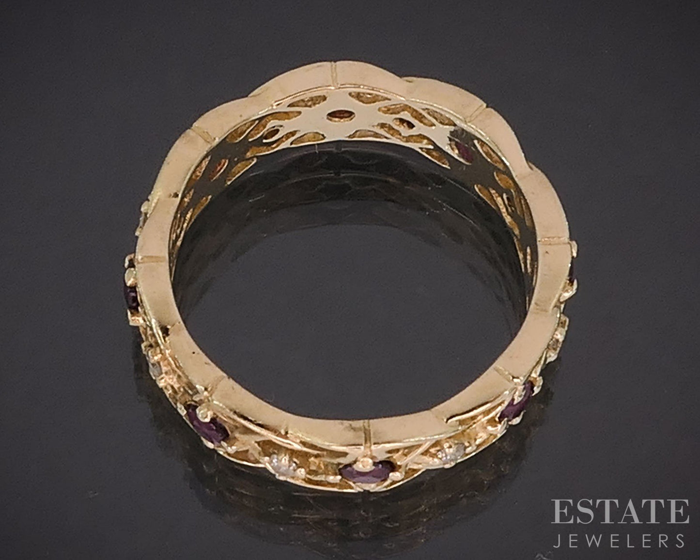 14k Yellow Gold Natural Ruby & Diamond Givenchy Eternity Band Ring 4g i19783
