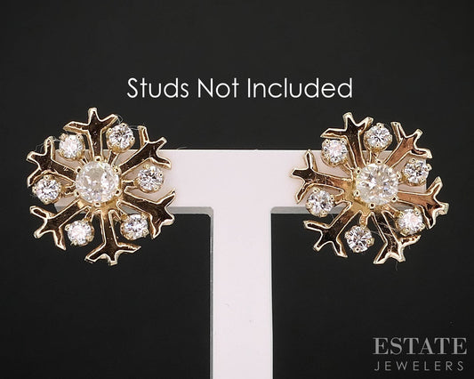 14k Yellow Gold Natural .24ctw Diamond Snowflake Stud Earring Enhancers i19828b