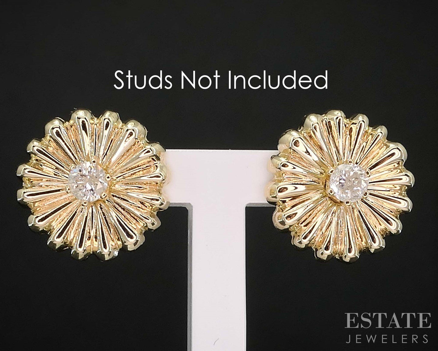 14k Yellow Gold Puffy Flower Stud Earring Enhancers 3.9g i19816b