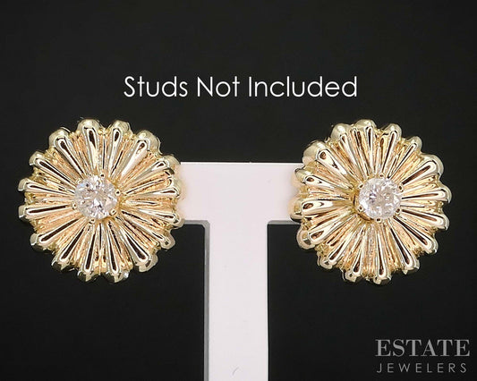 14k Yellow Gold Puffy Flower Stud Earring Enhancers 3.9g i19816b
