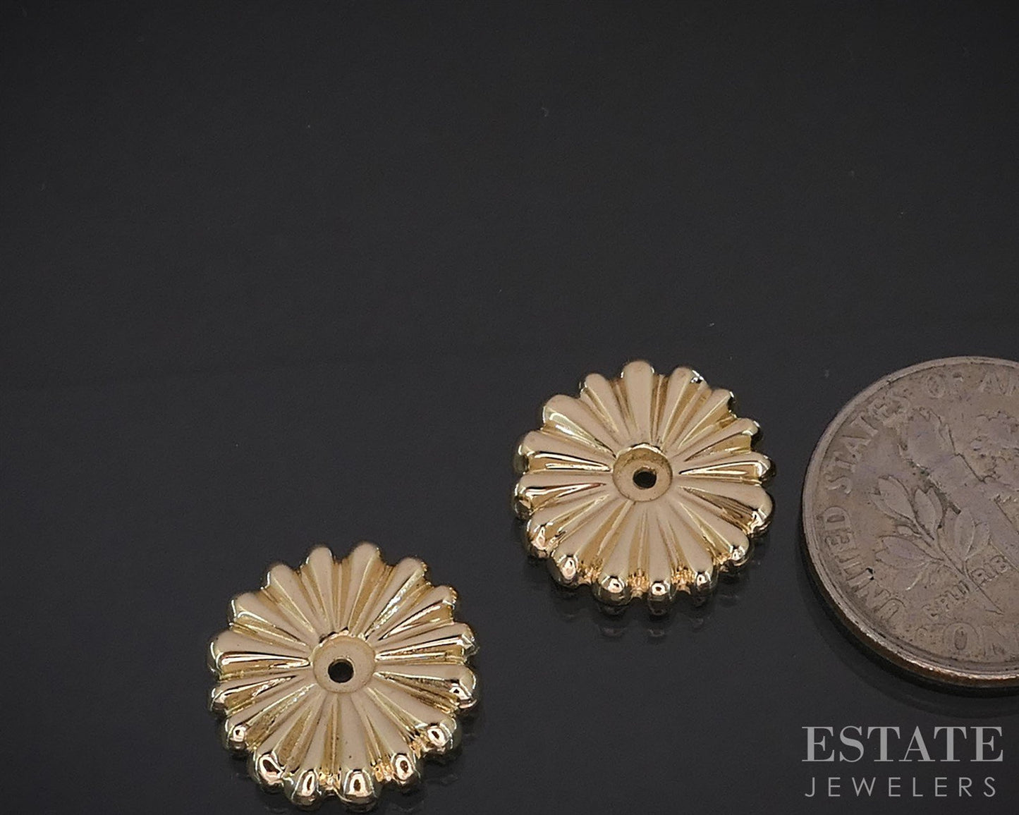 14k Yellow Gold Puffy Flower Stud Earring Enhancers 3.9g i19816b