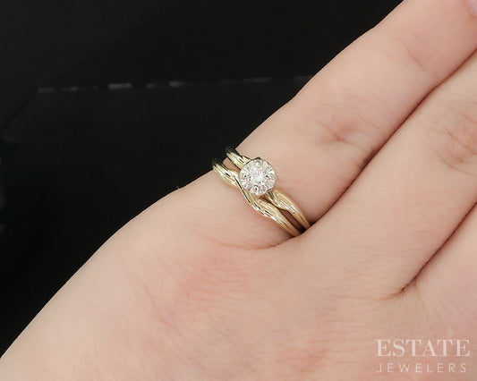 Vintage 14k Yellow Gold Round Natural .12ct Diamond Wedding Set 3g i19819b