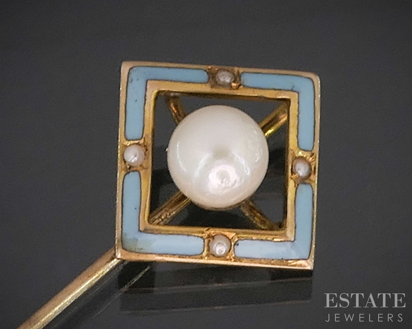 Antique Art Deco 10k Yellow Gold 5mm Pearl Enameled Stick Pin 1.3g i19817b