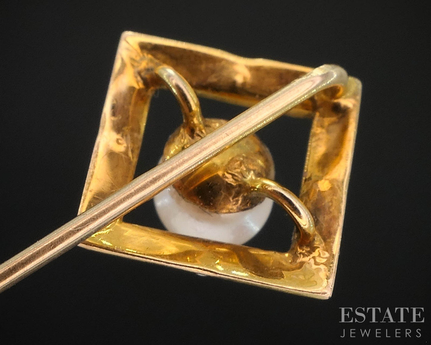 Antique Art Deco 10k Yellow Gold 5mm Pearl Enameled Stick Pin 1.3g i19817b