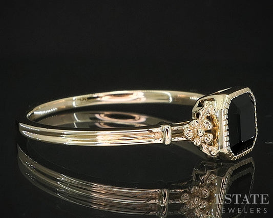 Vintage 14k Yellow Gold Natural Black Onyx Ladies Band Ring 2.6g i19811b