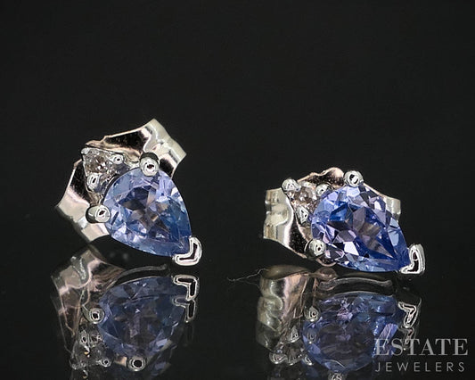 10k White Gold Natural Tanzanite & Diamond Stud Earrings i19814b
