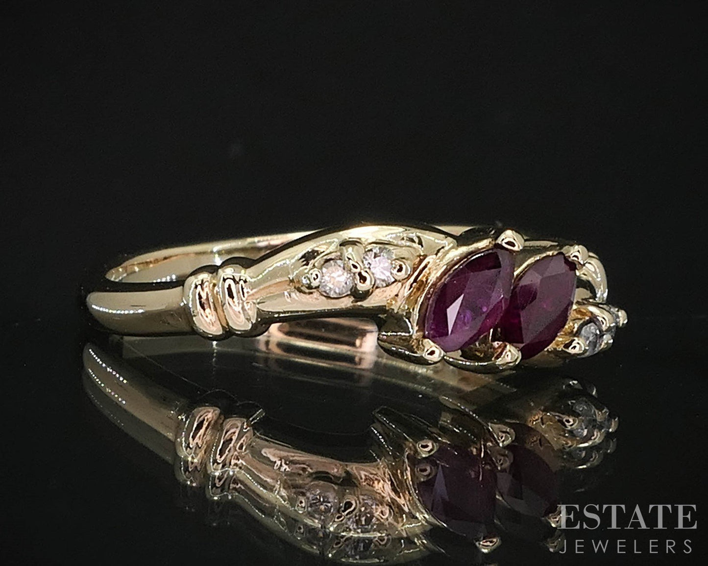 14k Yellow Gold Natural Ruby & Diamond Ladies Band Ring 2.4g i19824b