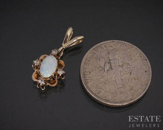 Antique 14k Yellow Gold Natural Opal & Diamond Ladies Pendant 0.9g i19812b