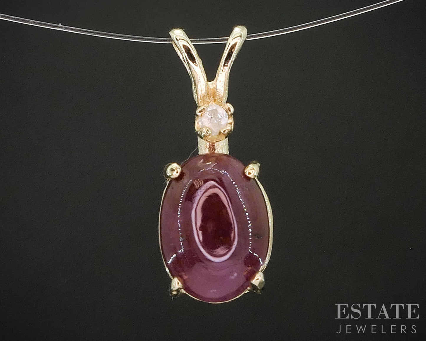 14k Yellow Gold Cabochon Natural Ruby & Diamond Ladies Pendant 0.9g i19831b