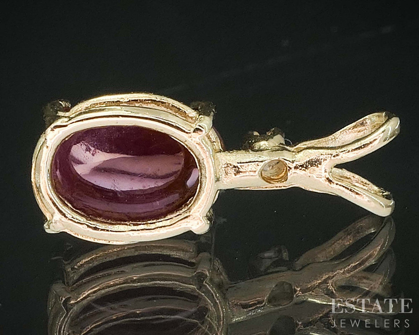 14k Yellow Gold Cabochon Natural Ruby & Diamond Ladies Pendant 0.9g i19831b