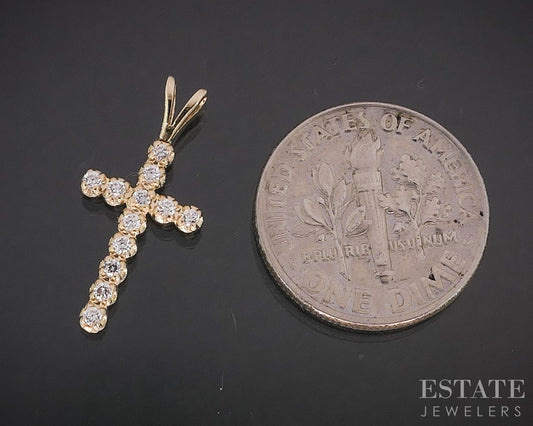 14k Yellow Gold Natural Diamond Cross Ladies Pendant 0.6g i19832b