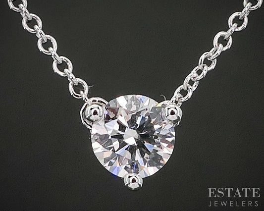 10k White Gold Round Lab Created .33ct Diamond Solitaire Necklace 18"L i19841b