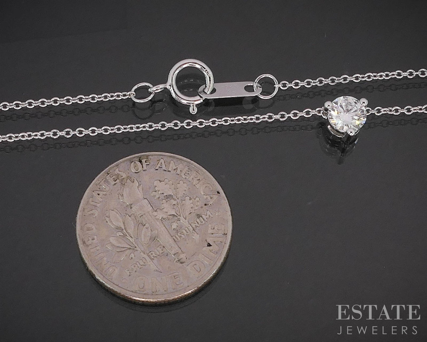 10k White Gold Round Lab Created .33ct Diamond Solitaire Necklace 18"L i19841b