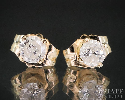 14k Yellow Gold Round Natural .16ctw Diamond Stud Earrings i19844b
