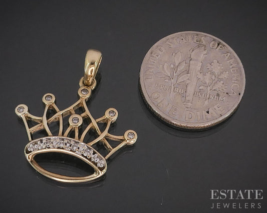 10k Yellow Gold Natural Diamond Crown Ladies Pendant 1.6g i19852b