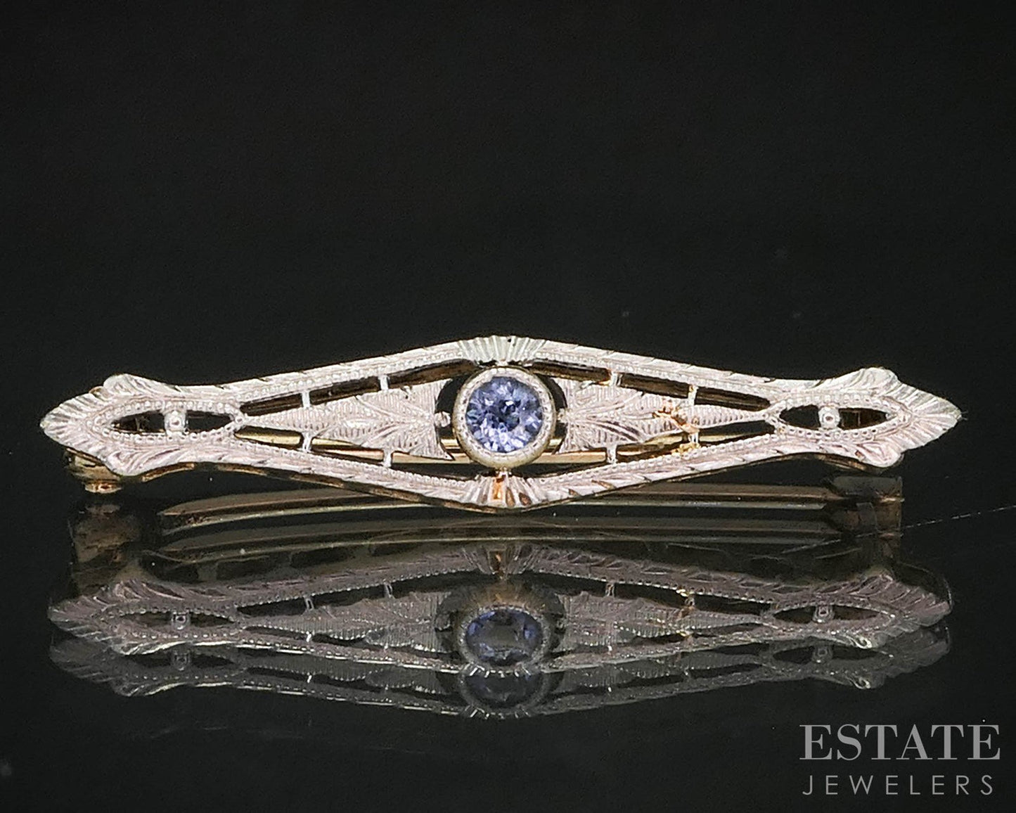Antique Victorian Platinum & 14k Sapphire Filigree Pin Brooch 1.2g i19833b