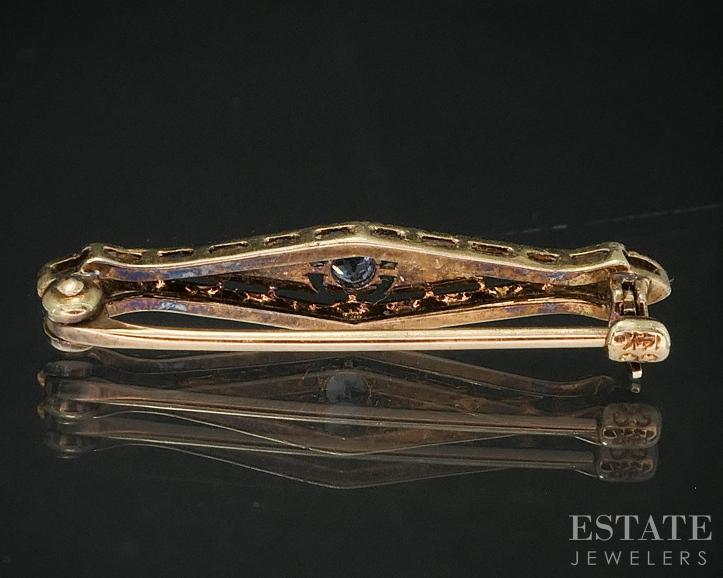Antique Victorian Platinum & 14k Sapphire Filigree Pin Brooch 1.2g i19833b